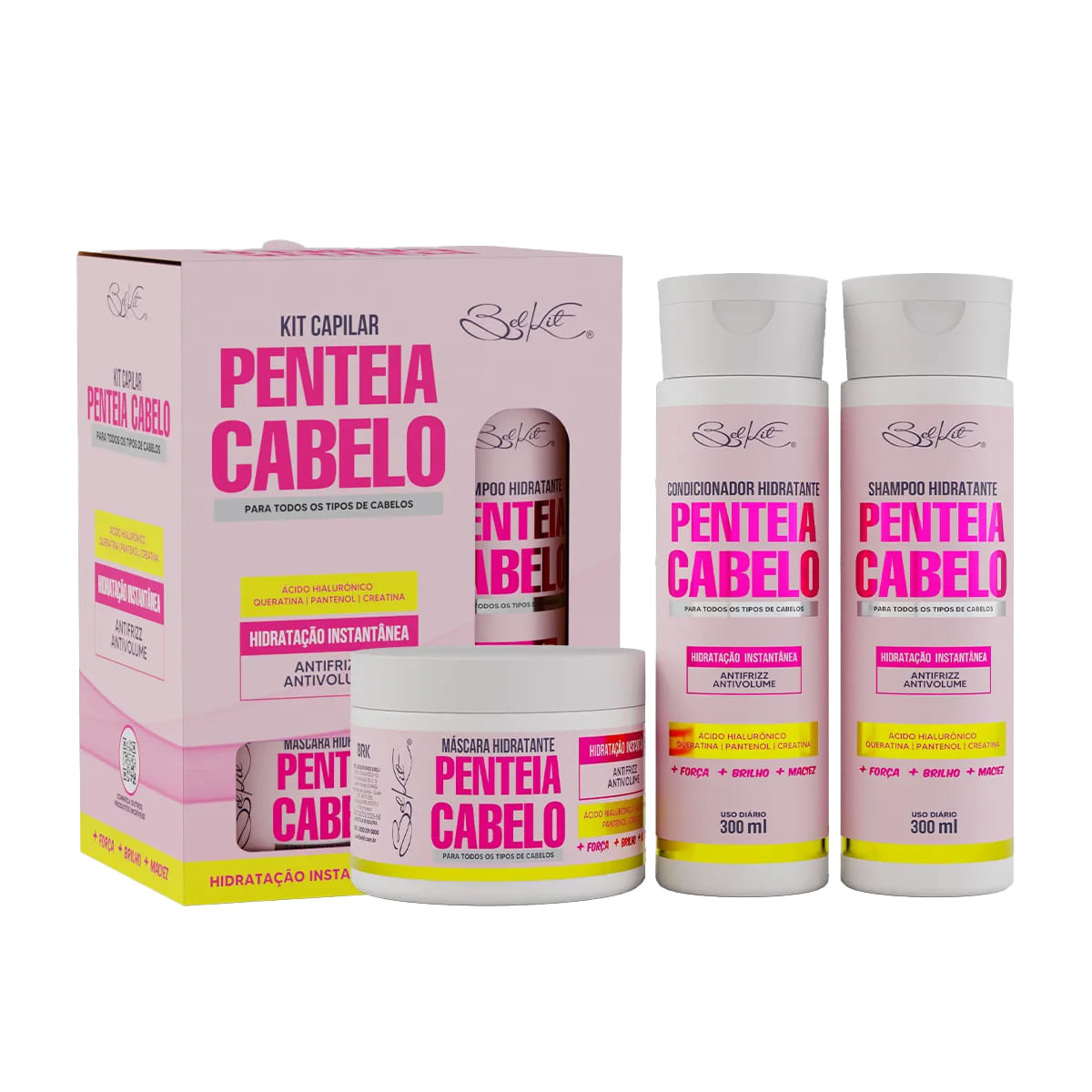 Kit Capilar Penteia Cabelo com Shampoo Condicionador e Máscara Belkit