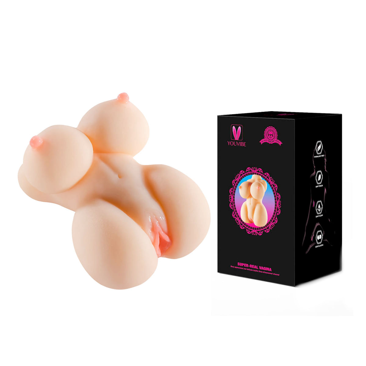Masturbador em CyberSkin Formato Meio Corpo com Seios e Vagina Realística Strawberry YOUVIBE Vipmix
