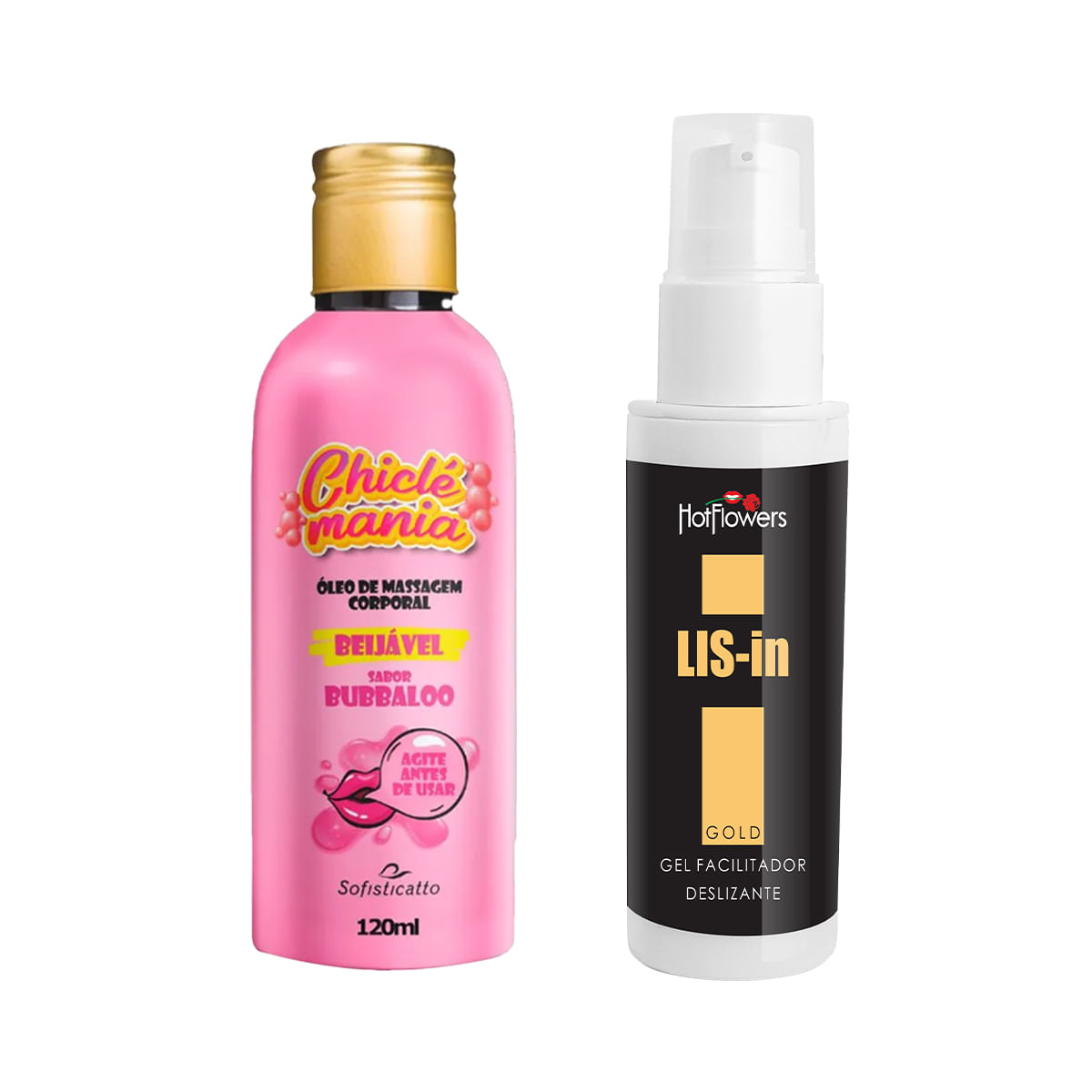 Duplinha com Chiclé Mania Óleo de Massagem Beijável e LIS-In Gel Dessensibilizante Anal