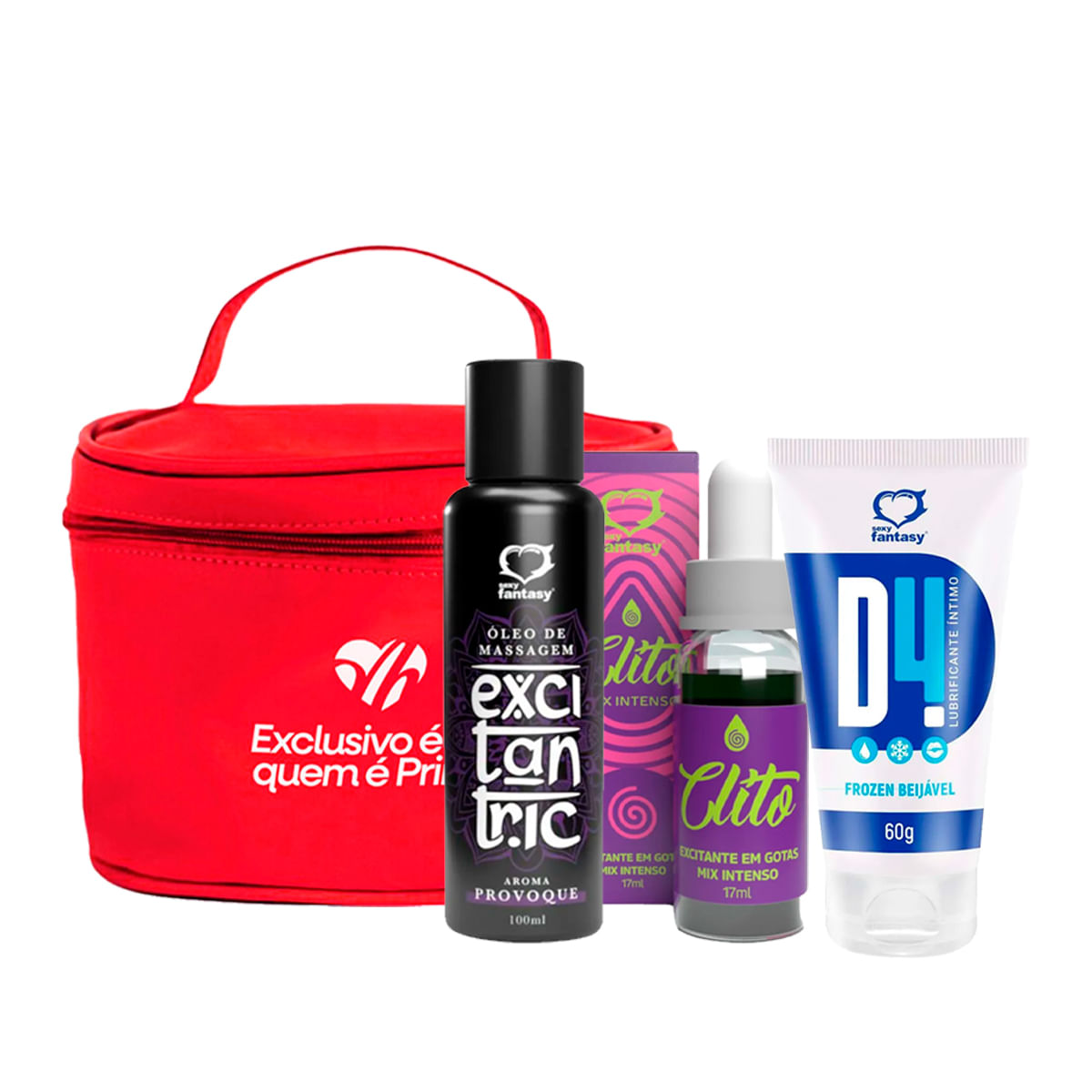 Kit com Frasqueira Miess Prime Óleo Excitantric Provoque Clito Excitante e Lubrificante D4