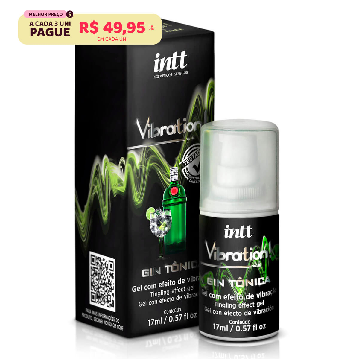 Vibration Gel Excitante que Vibra Sabor Gin Tônica 17ml Intt