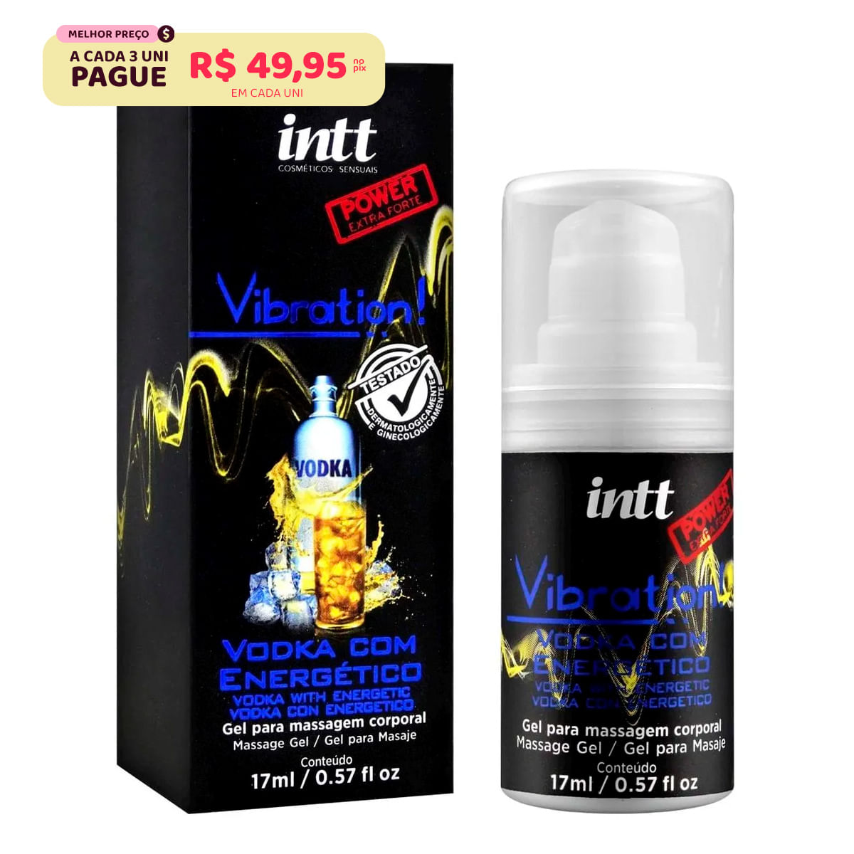 Vibration Gel Excitante que Vibra Power Extra Forte Sabor Vodka com Energético 17ml Intt