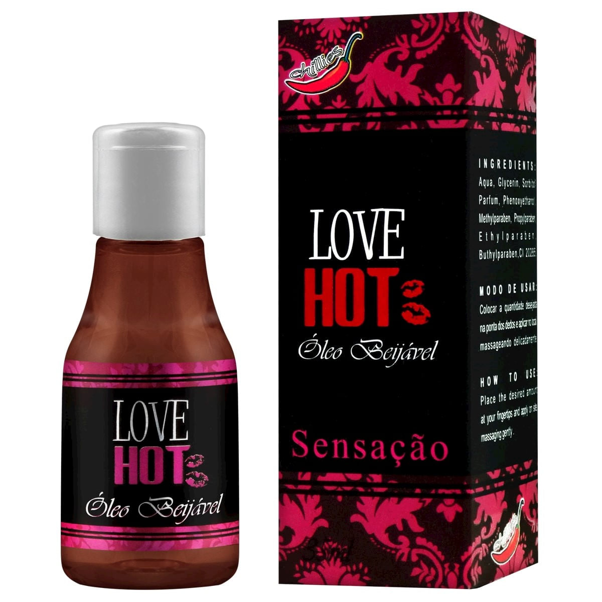 Love Hot Óleo Beijável de Sensação 35ml Chillies Love Hot Óleo Beijável de Sensação 35ml Chillies