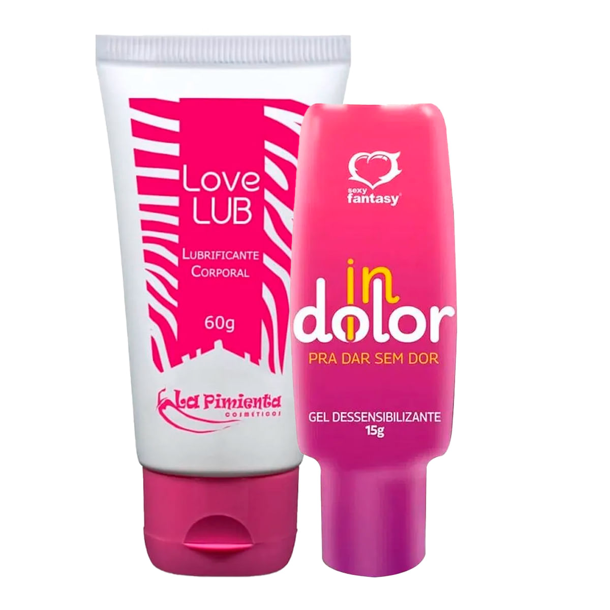 Duplinha com Love Lub Lubrificante Corporal Neutro e InDolor Gel Dessensibilizante