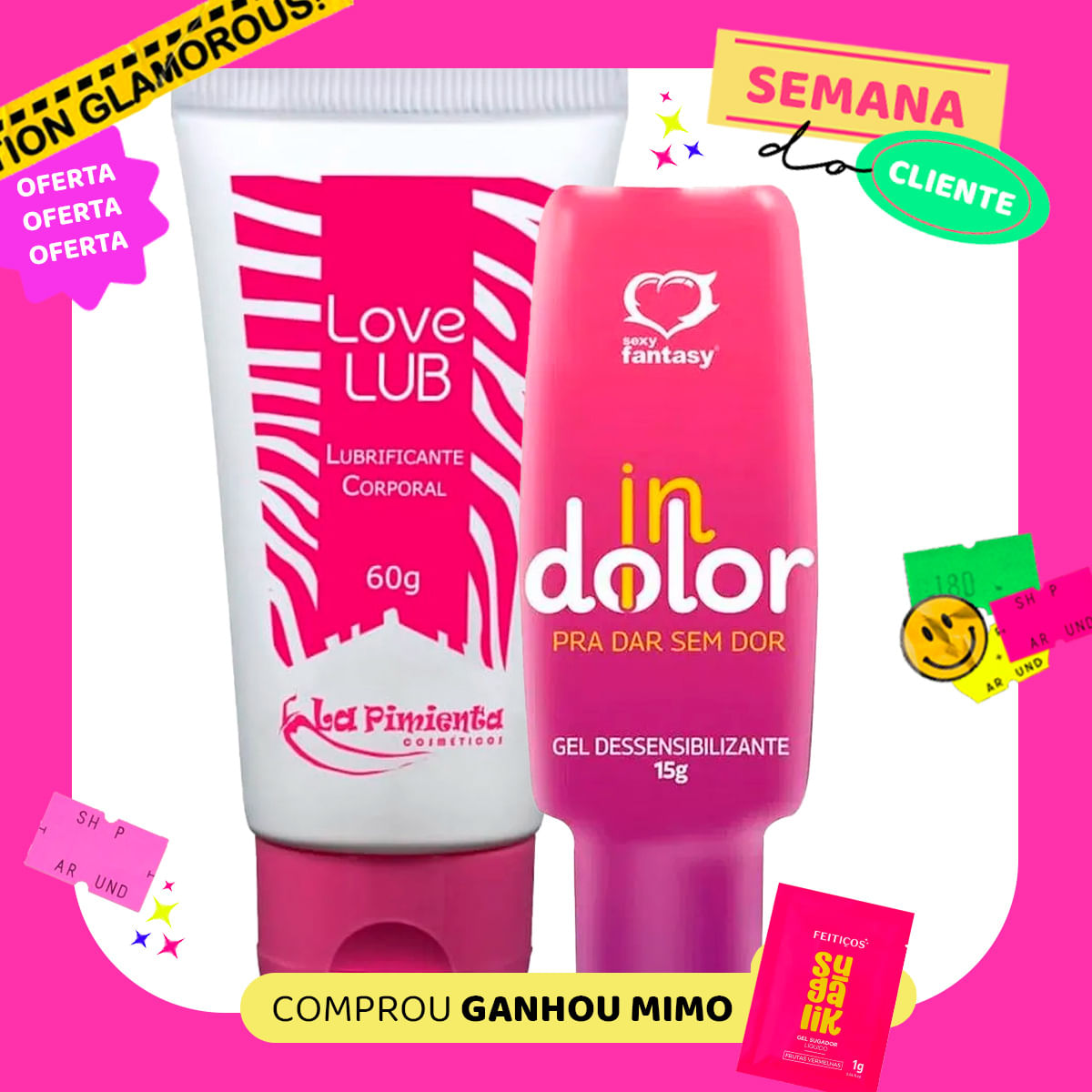 Duplinha com Love Lub Lubrificante Corporal Neutro e InDolor Gel Dessensibilizante