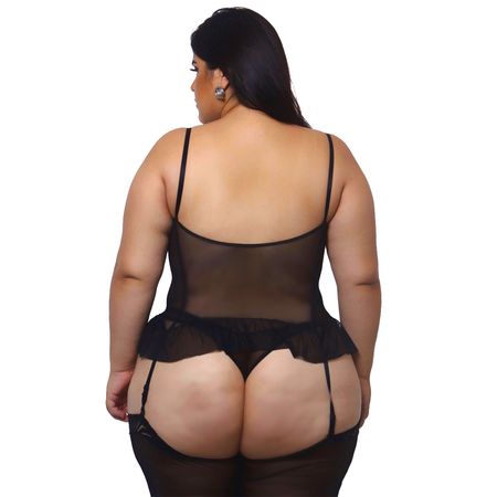 Espartilho Plus Size com Detalhes em Cetim e Renda com Zíper Frontal Macler