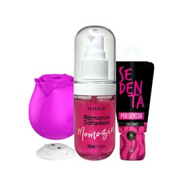 Kit com Sedenta por Gemido Excitante Romance com Safadeza Momozin e Rosa Estimuladora de Clitóris
