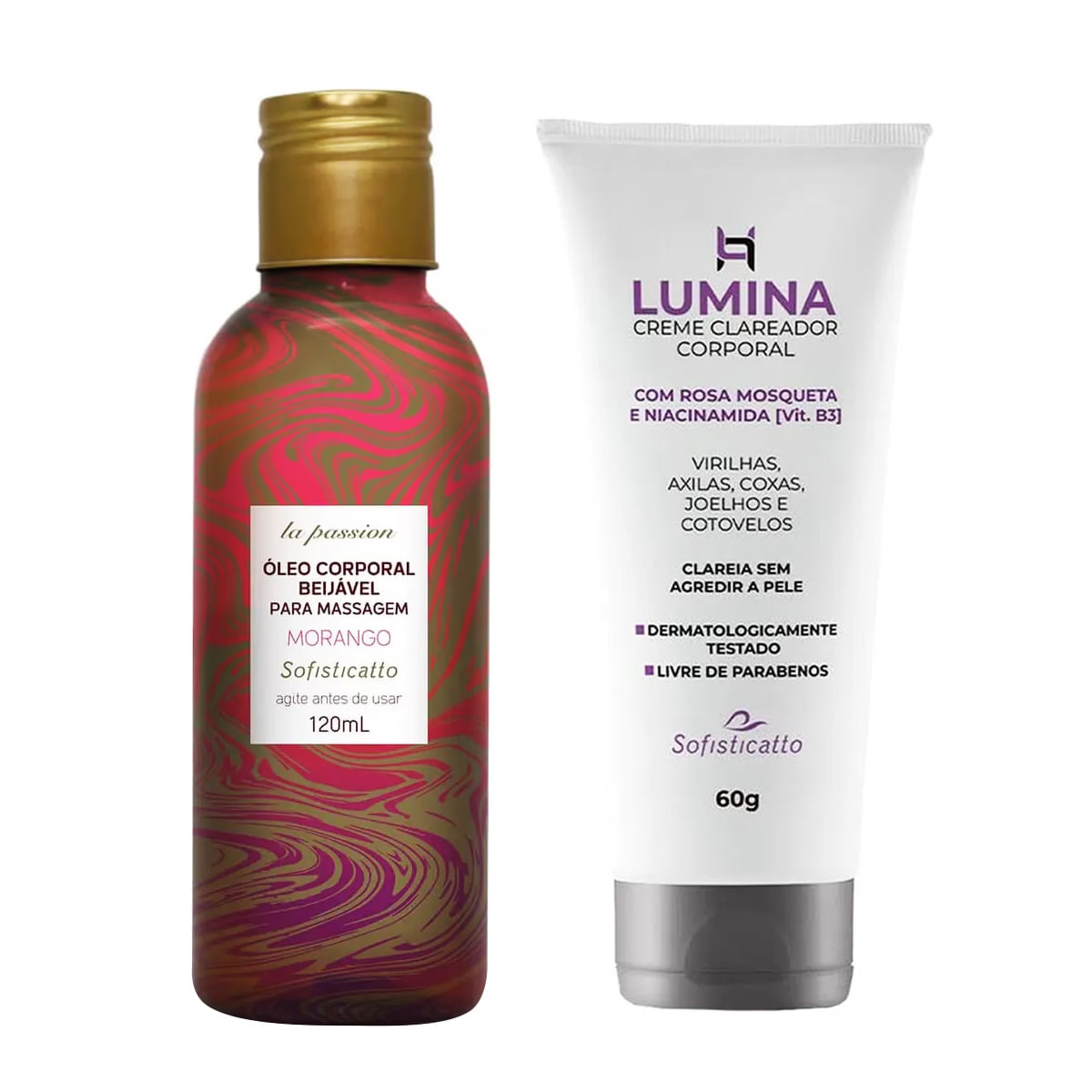 Duplinha com Lumina Creme Clareador Corporal e Óleo Corporal Beijável Para Massagem