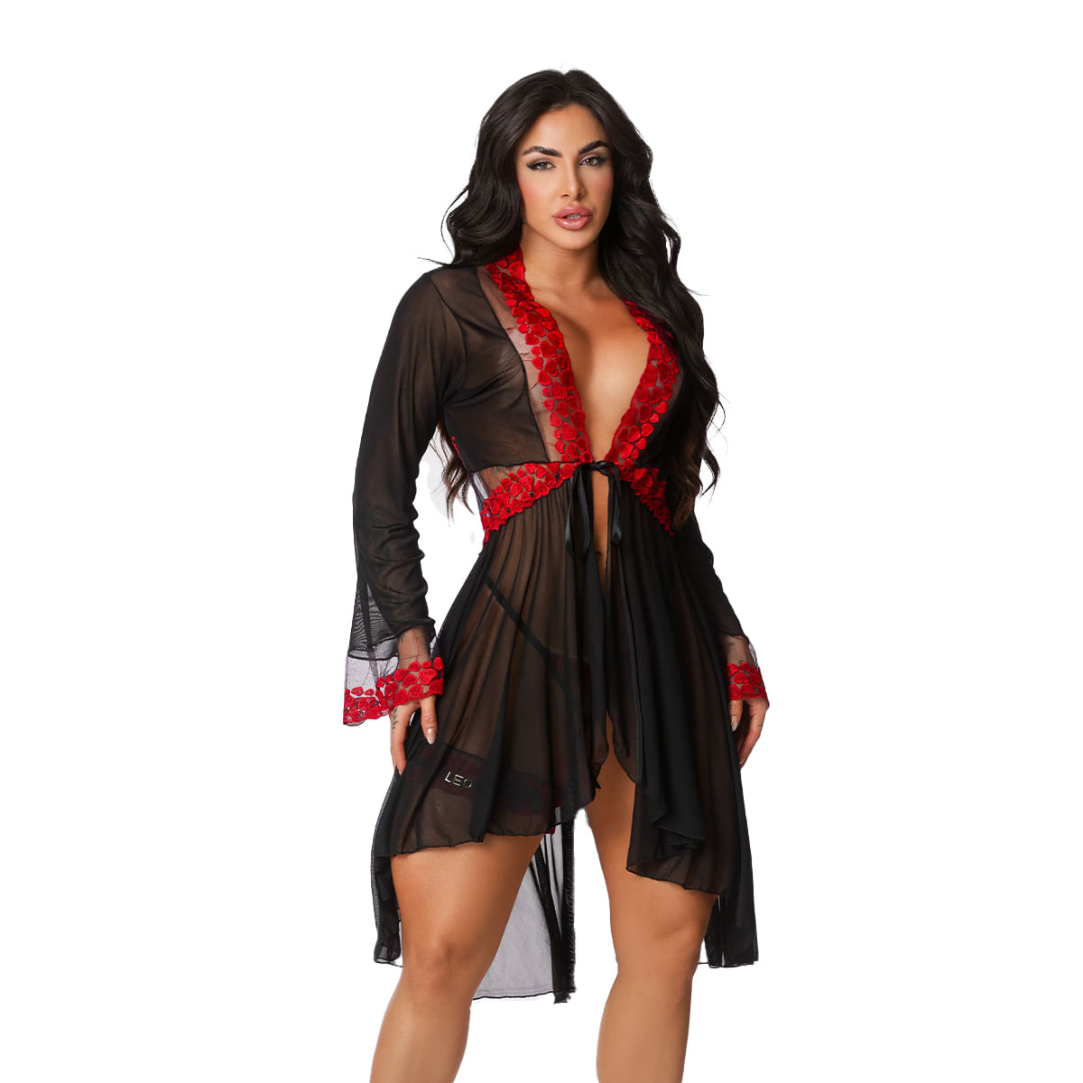 Robe Chamas do Prazer de Tule Corações Bordados com Persex Personalizável Tallyta Moda Apimentada