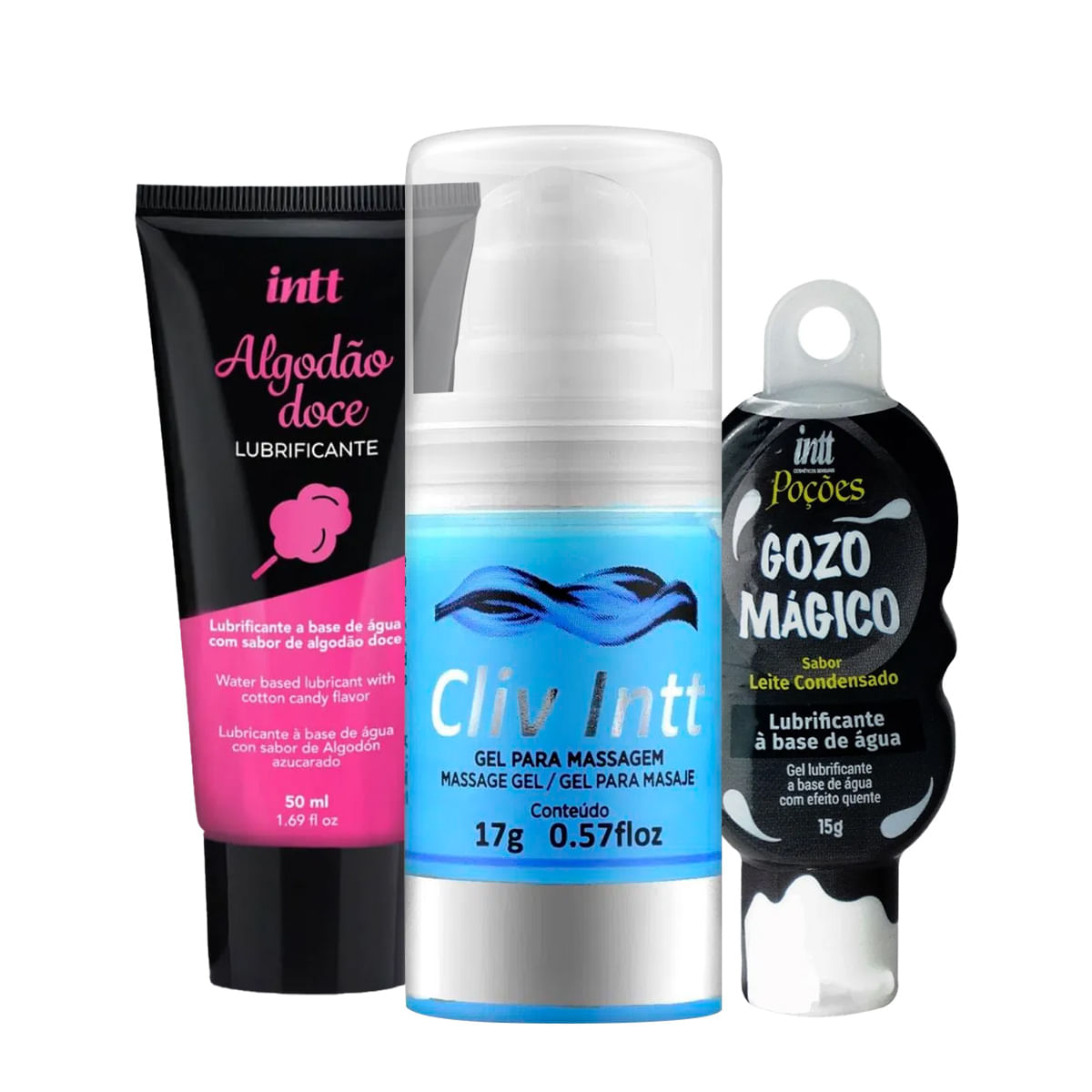Kit com Cliv Black Gel Lubrificante Algodão Doce e Gozo Mágico