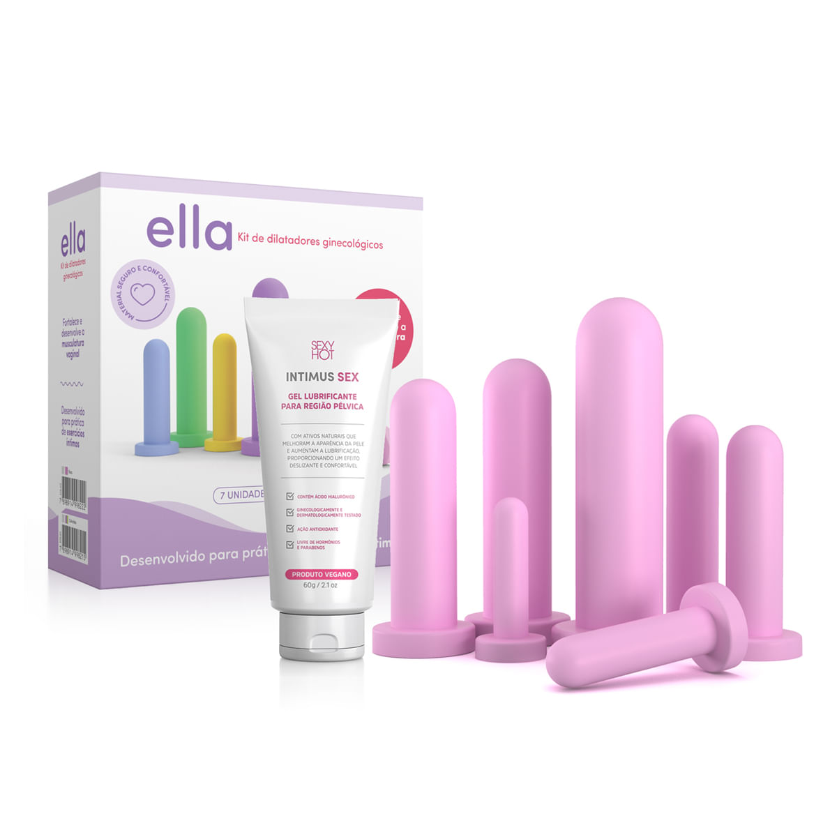 Kit Ella com 7 Dilatadores Ginecológicos e Intimus Sex Lubrificante 60g Adão e Eva
