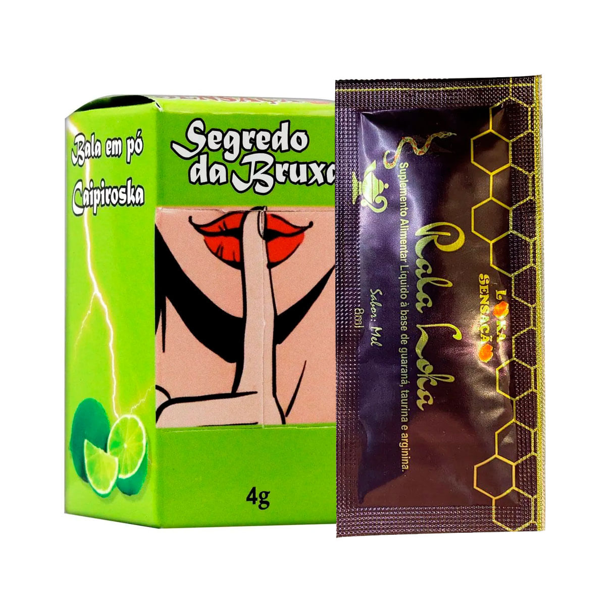 Duplinha com Rala Loka Suplemento Alimentar Liquido e Segredo da Bruxa Bala em Pó Comestível