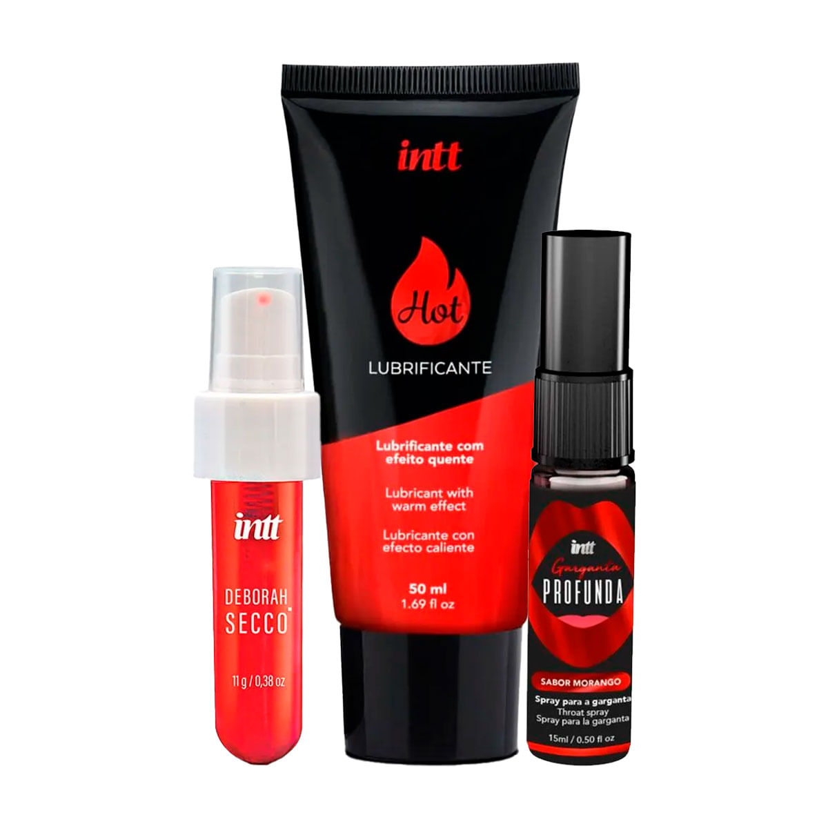 Kit com Lubrificante Hot Calda Beijável Picante Deborah Secco e Spray Garganta Profunda