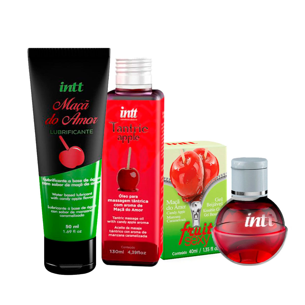 Kit com Óleo Tantric Apple Gel Fruit Sexy Sabor Maçã do Amor e Lubrificante Sabor Maçã do Amor