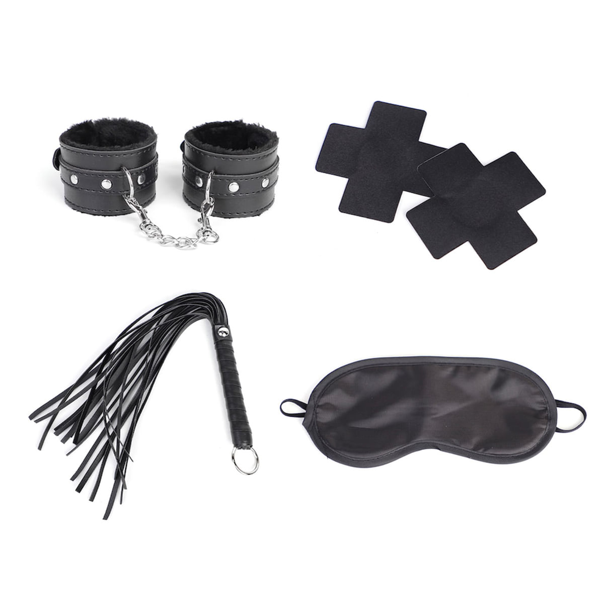 Kit Sado Bandage com Algema Chicote Venda e Adesivos para os Seios Vip Mix