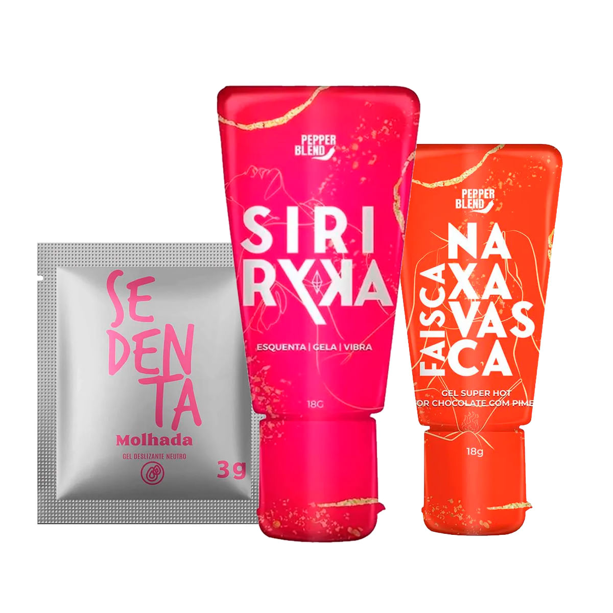 Kit com Siri Ryka Gel Comestível Sachê Sedenta Molhada e Faísca na Xavasca Gel Comestível Super Hot