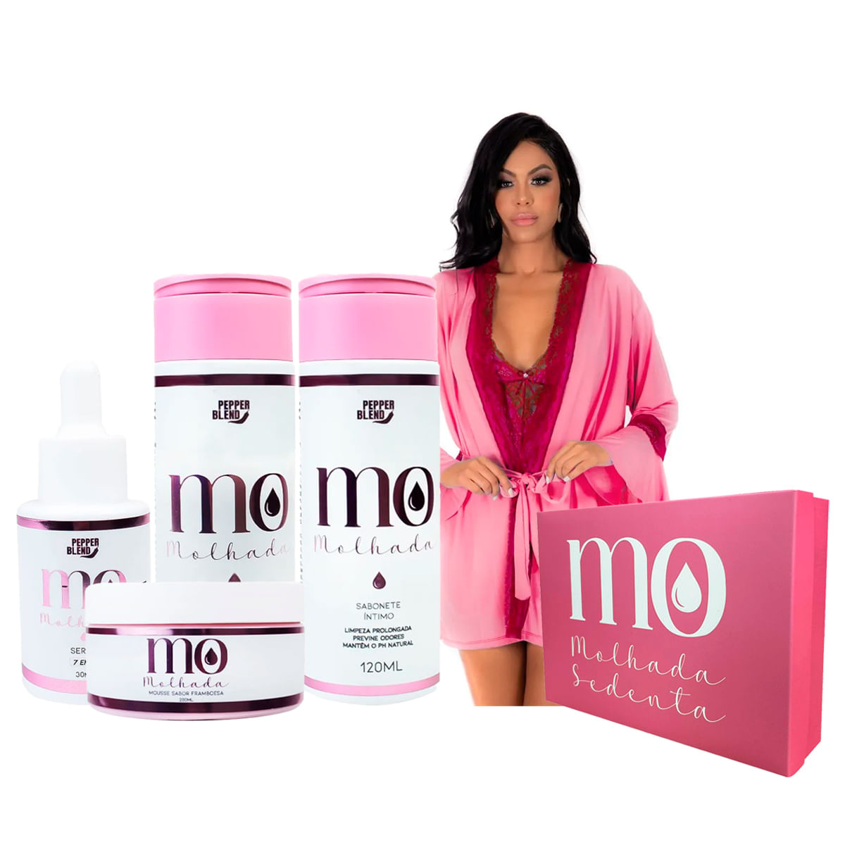 Kit Linha Mo Pepper Blend com Óleo Sabonete Sérum Mousse Conjunto e Caixa