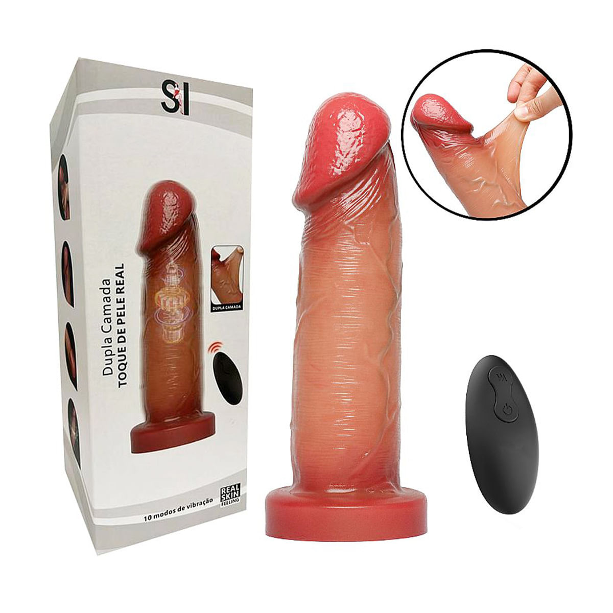 Pênis Realístico com Dupla Camada e Vibro com Controle Remoto 20,0 x 5,0 cm Sexy Import