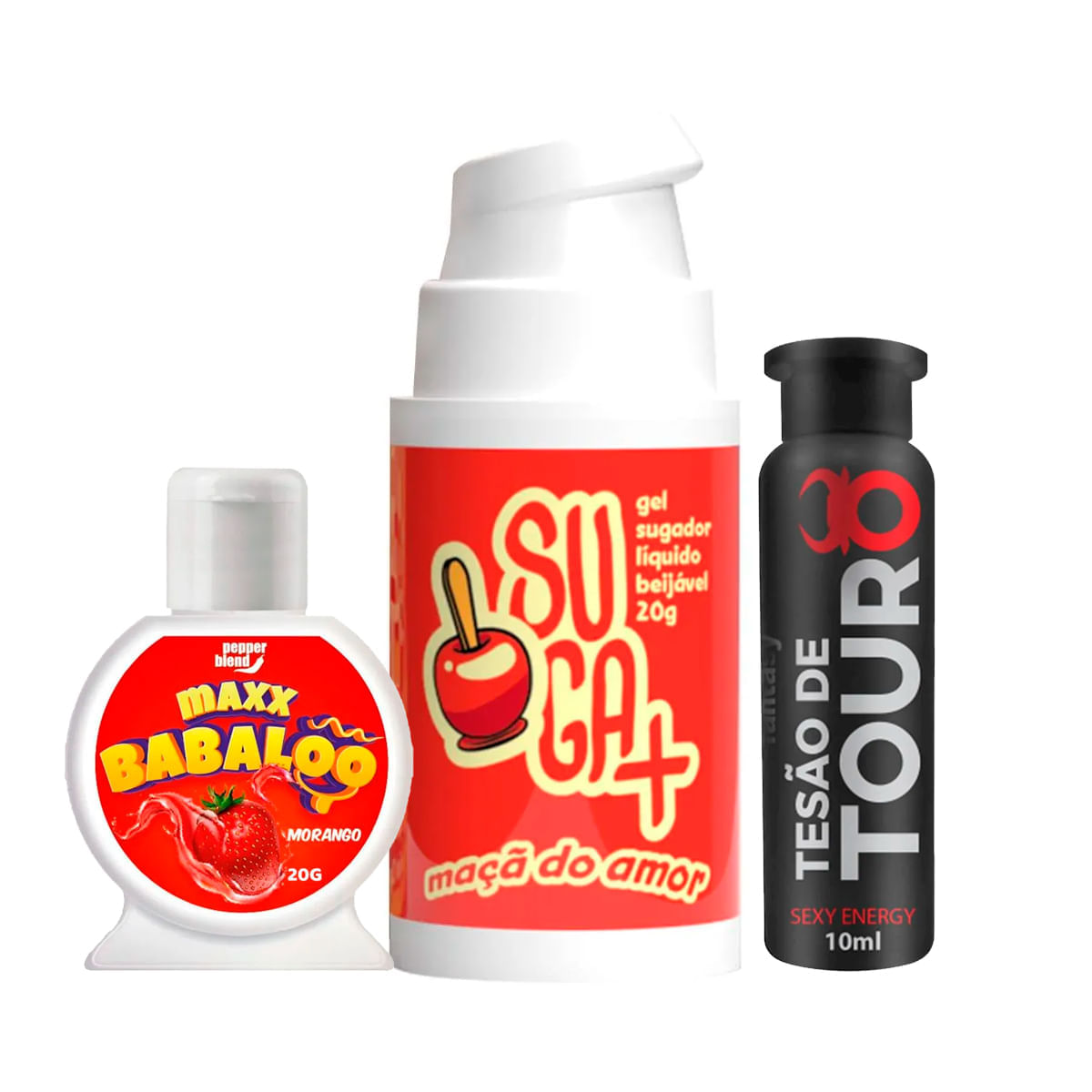 Kit com Suga+ Sugador Líquido Beijável Tesão de Touro Afrodisíaco e Maxx Babaloo Gel Comestível