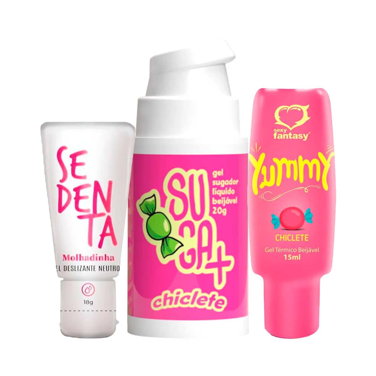 Kit com Suga+ Sugador Líquido Beijável Yummy Gel Térmico Beijável e Sedenta Molhadinha