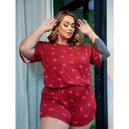Pijama Estampado Plus Size Camiseta e Shorts Hot Love