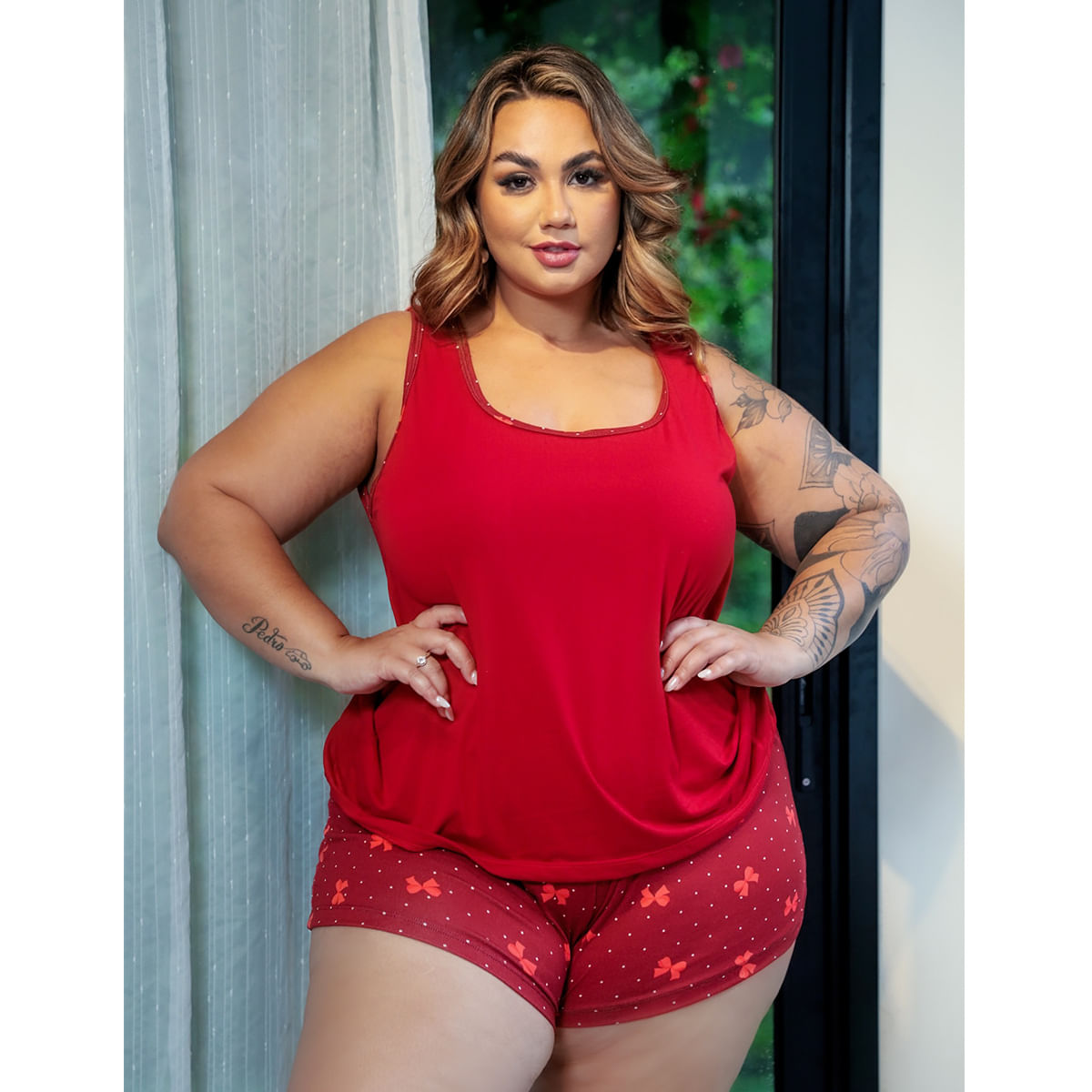 Pijama com Regata e Shortinho Estampado Plus Size Hot Love