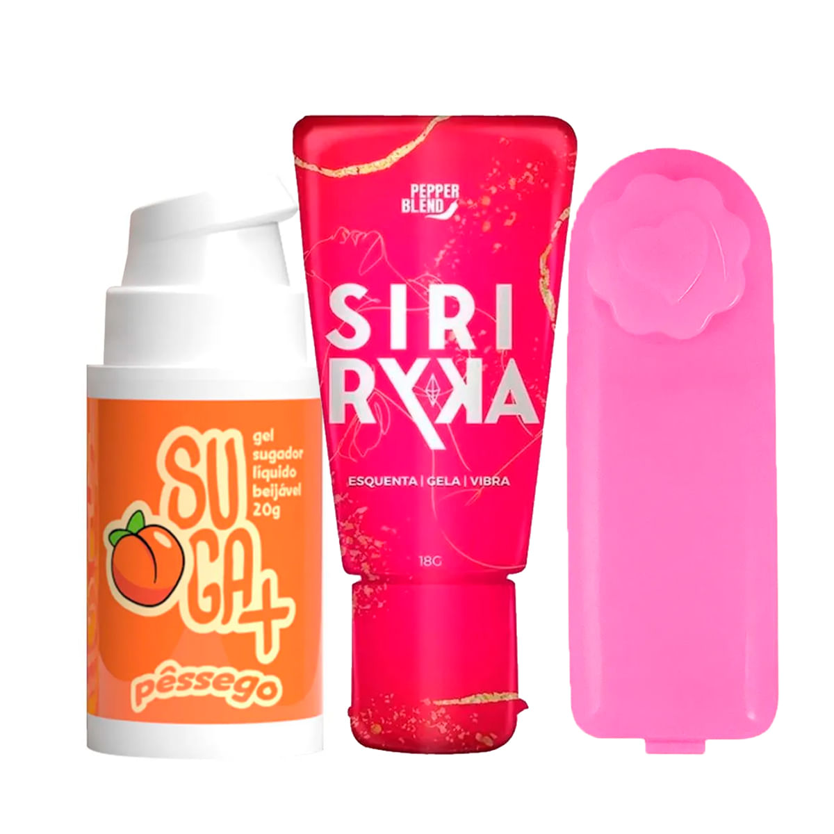 Kit com Suga+ Gel Sugador Líquido Beijável Bullet Vibro Ó e Siri Ryka Gel Comestível
