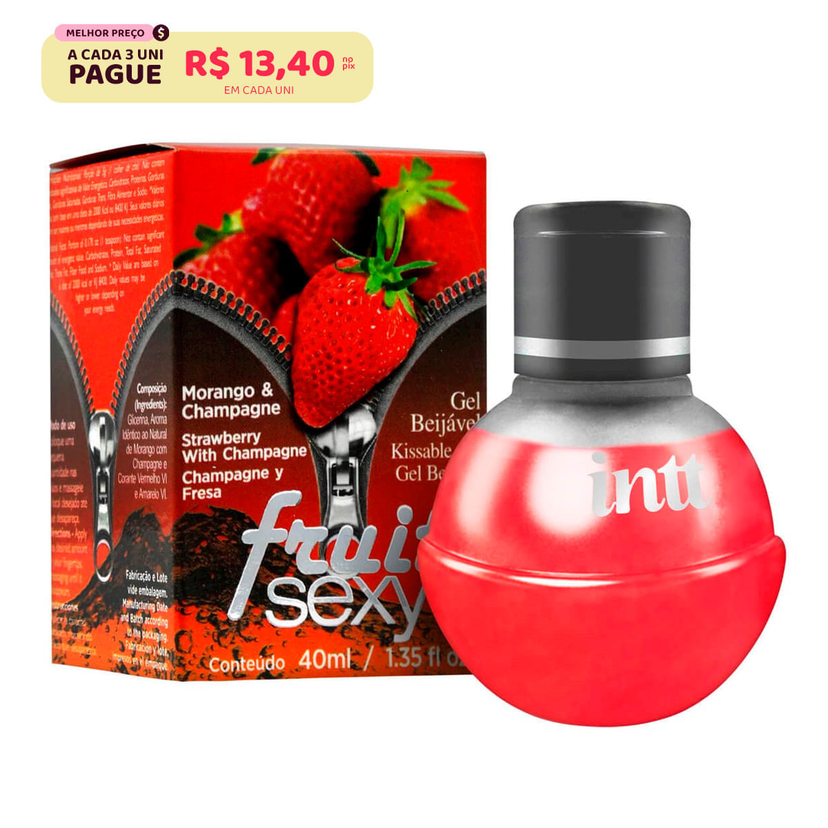 Fruit Sexy Gel Beijável Sabor Morango & Champagne 40ml Intt