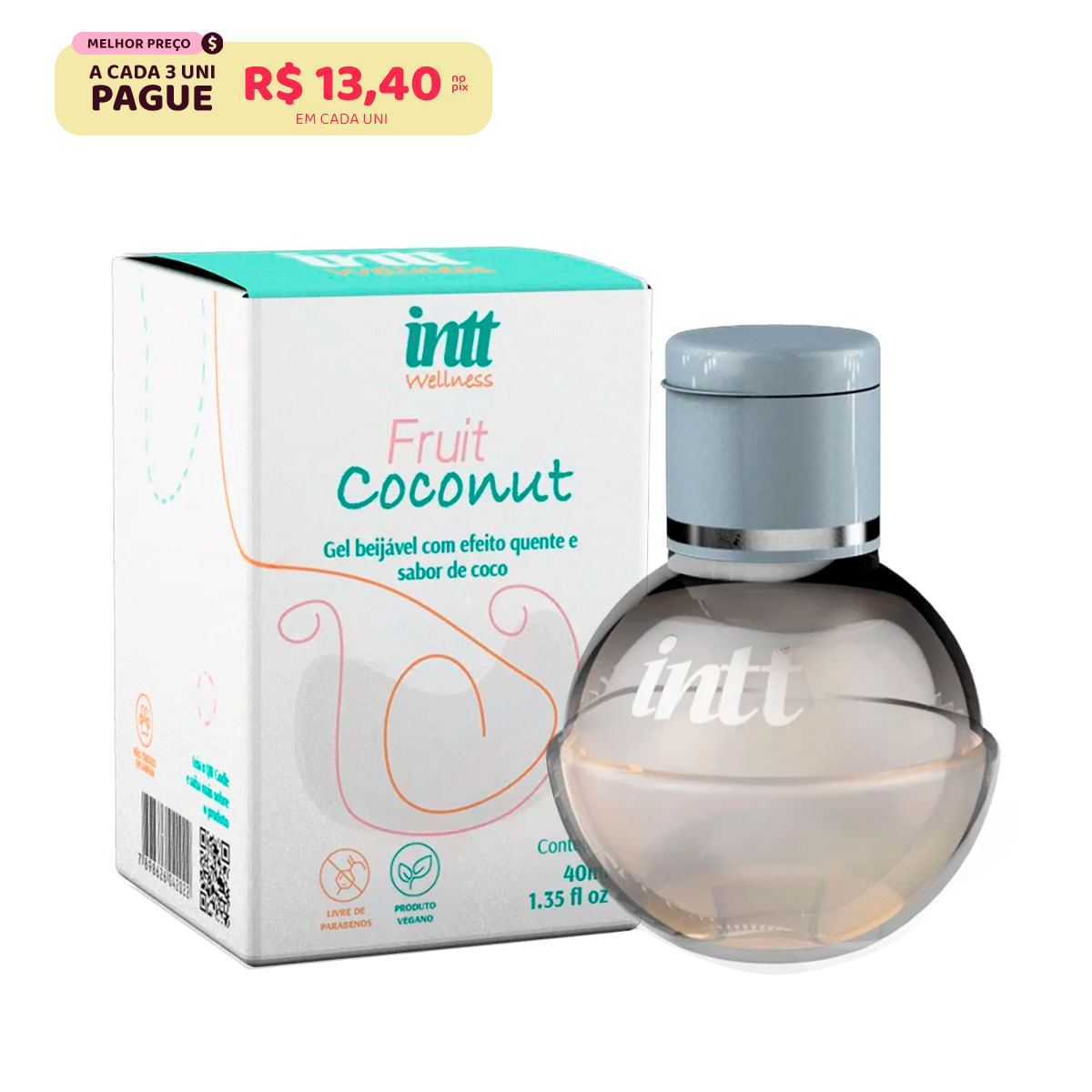 Fruit Coconut Gel Beijável com Efeito Quente 40g Intt Wellness