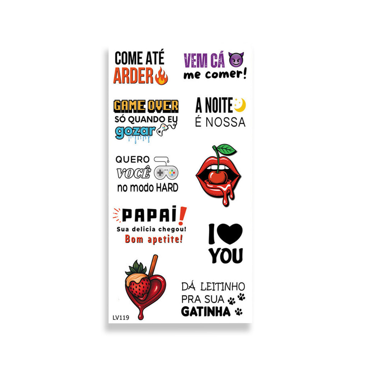 Cartela de Tatuagem Adesiva Vem Cá Me Comer! Luvi