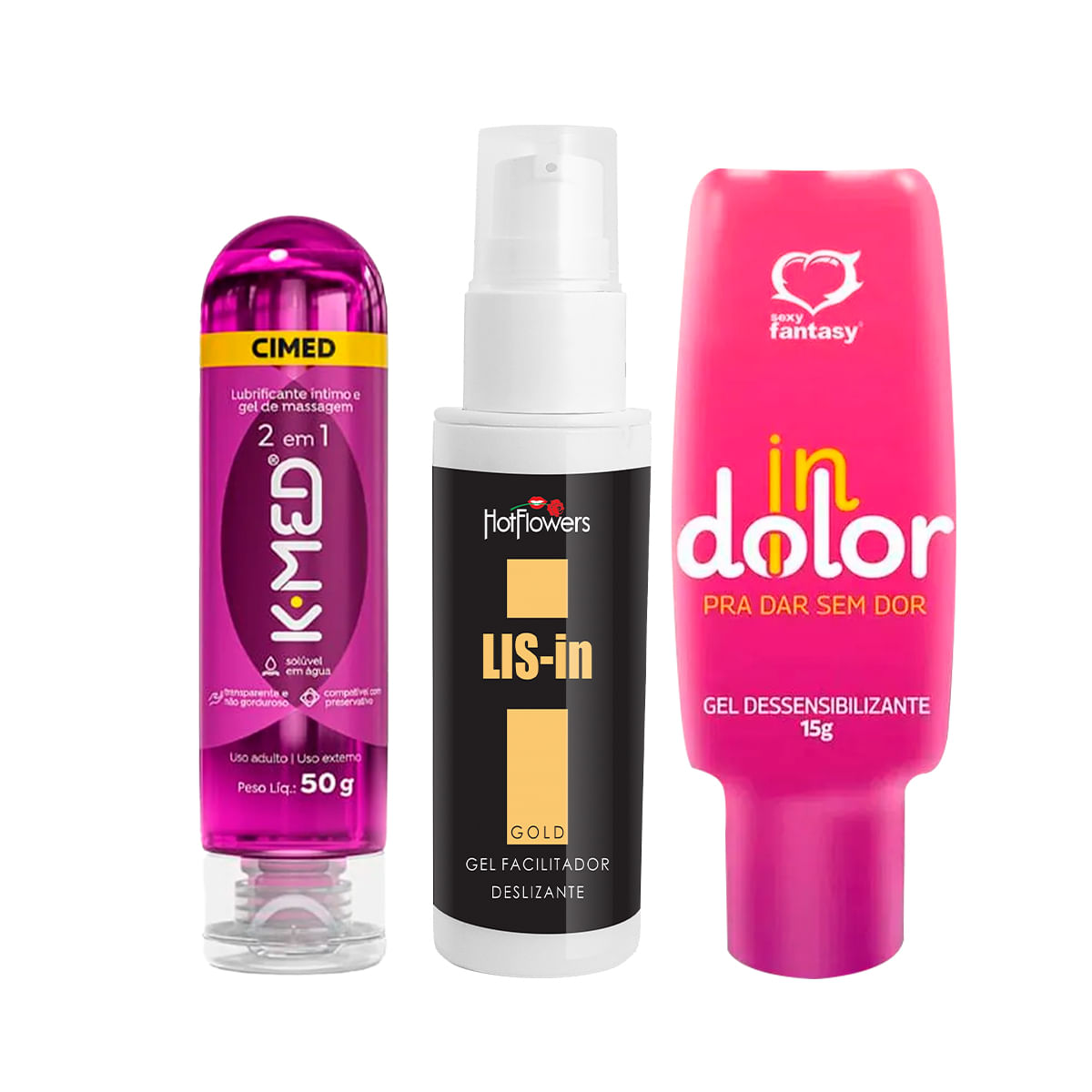 Kit com Dessensibilizante InDolor LIS-In Gel Dessensibilizante Anal e Lubrificante Íntimo K-Med
