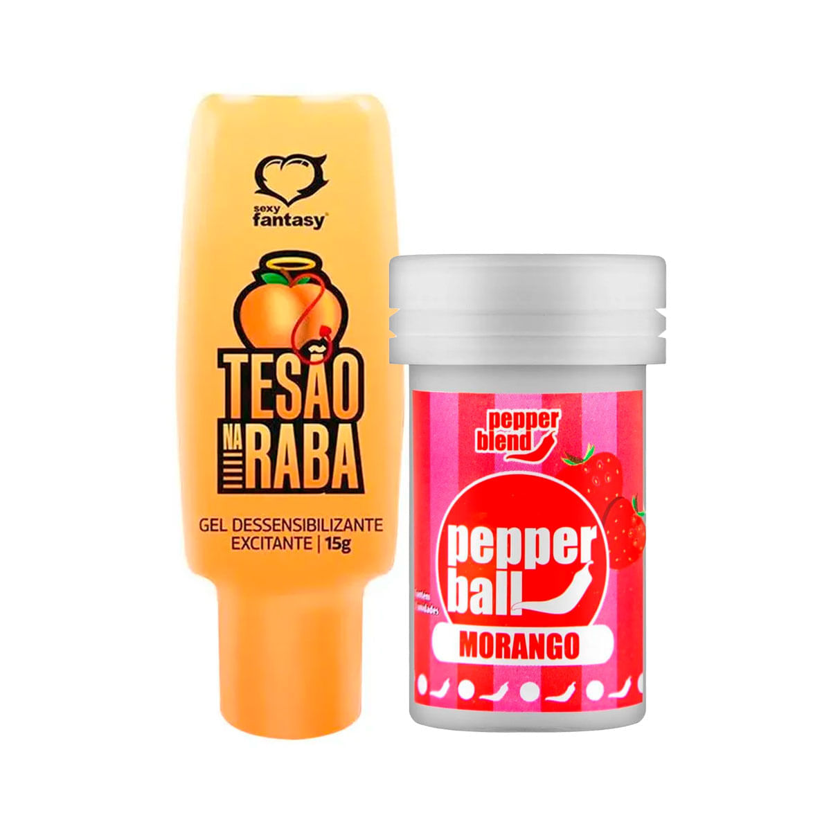 Duplinha com Tesão na Raba Gel Dessensibilizante e Pepper Ball Bolinha Explosiva Saborosa