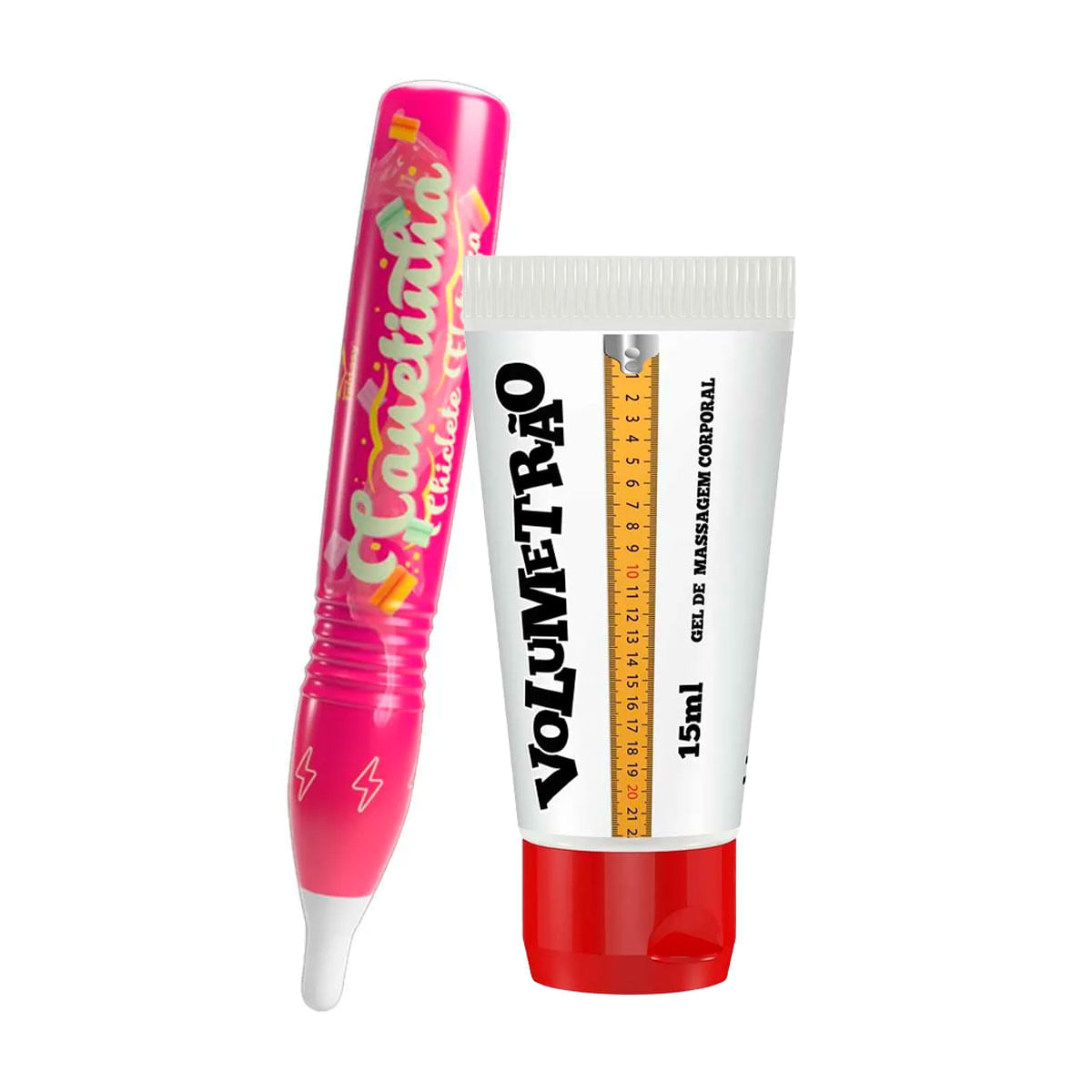 Duplinha com Canetinha Comestível Eletrizante e Volumetrão Gel Vasodilatador Masculino