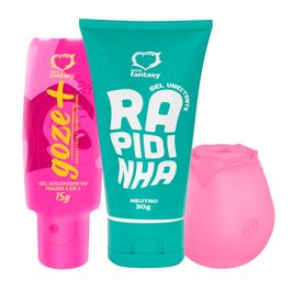 Kit com Goze + Acelerador do Prazer Rosa Estimuladora de Clitóris e Lubrificante Íntimo Rapidinha