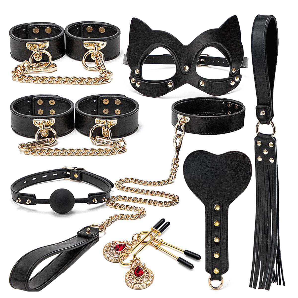 Kit Maleta Sado de Luxo com Algema Tornozeleira Corrente Venda e Chicote Sexy Import