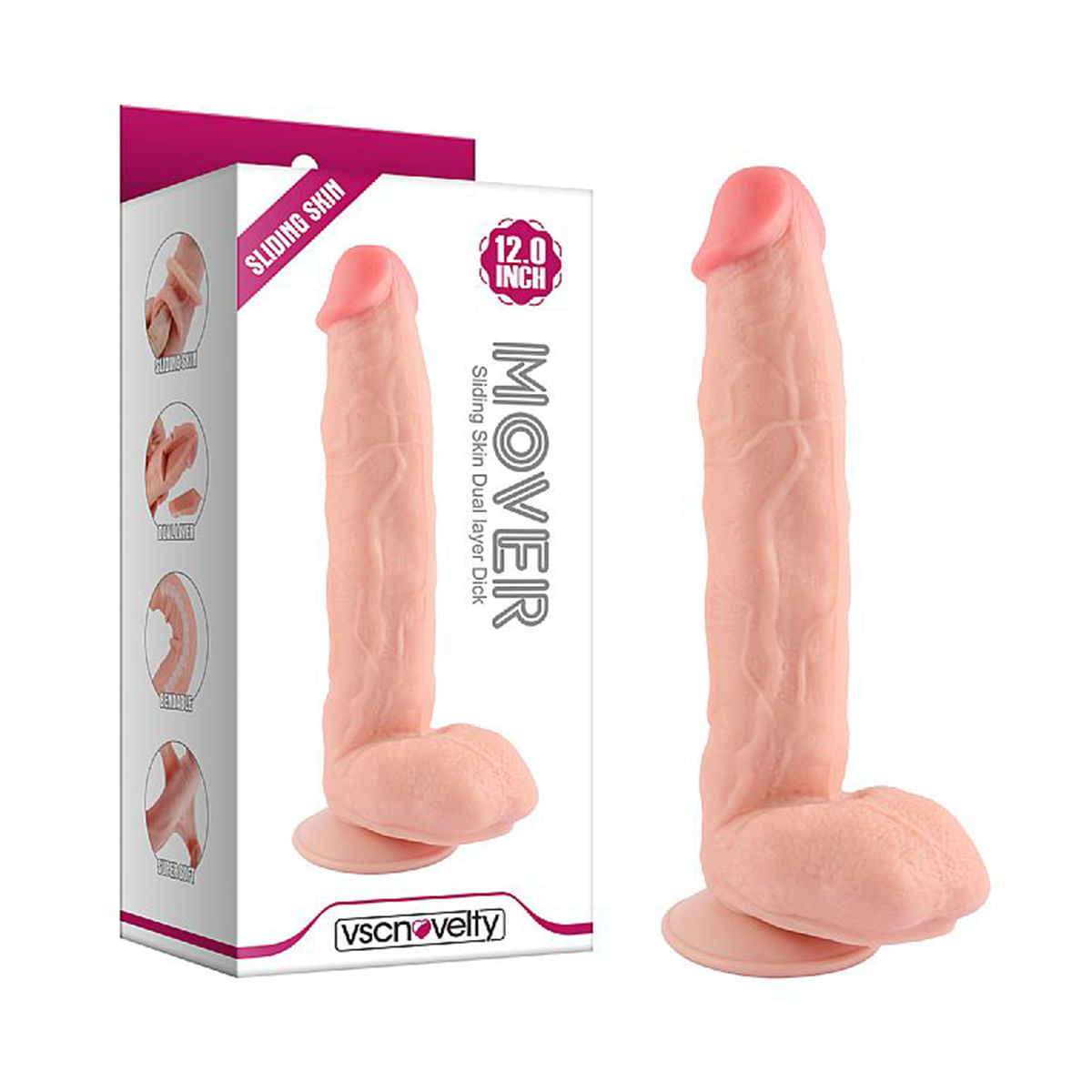 Pênis Super Realístico com Ventosa Dupla Camada Real Skin Lucky 30,50 x 5,8 cm Sexy Import