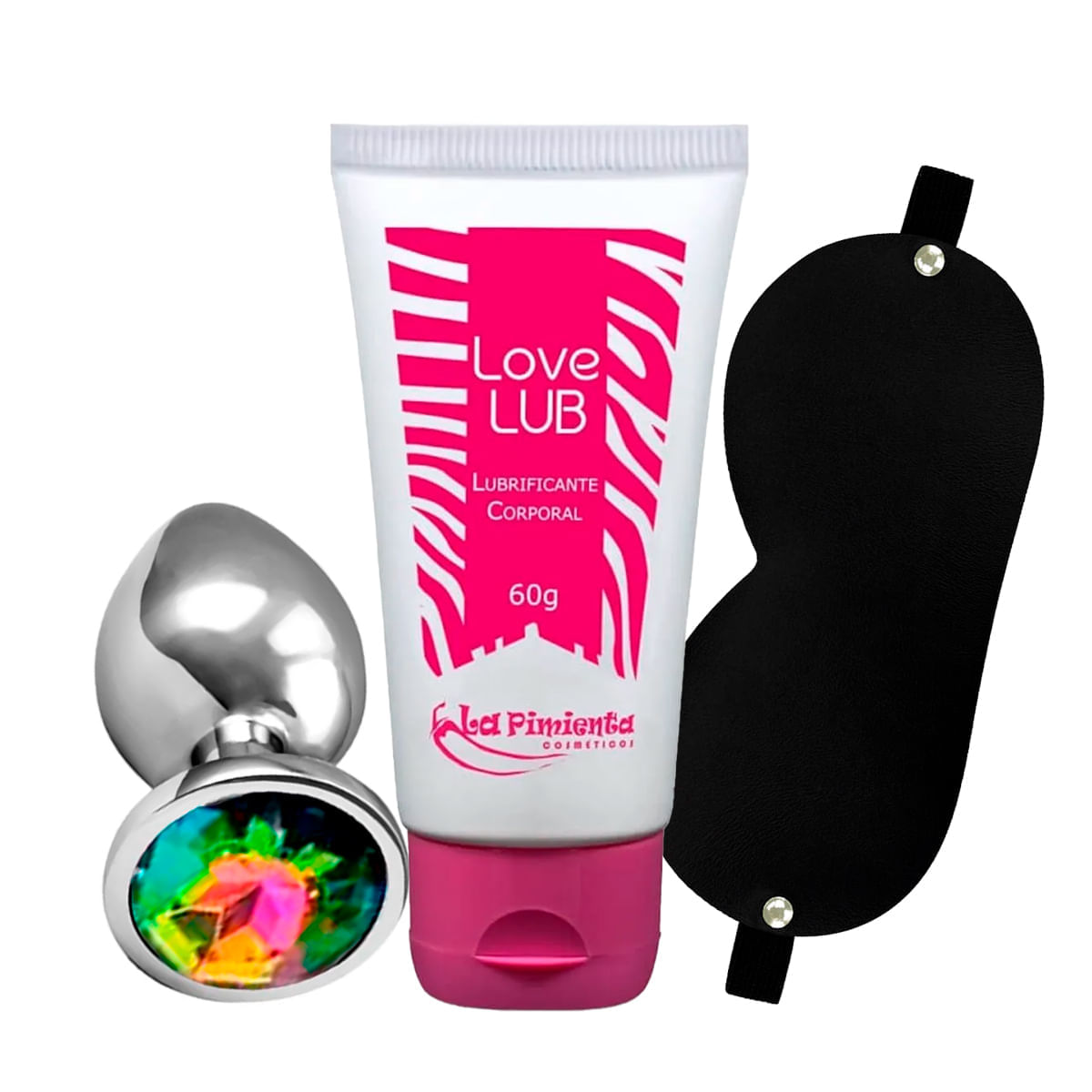 Kit com Plug Anal Redondo Tamanho M Love Lub Lubrificante Corporal Neutro e Venda