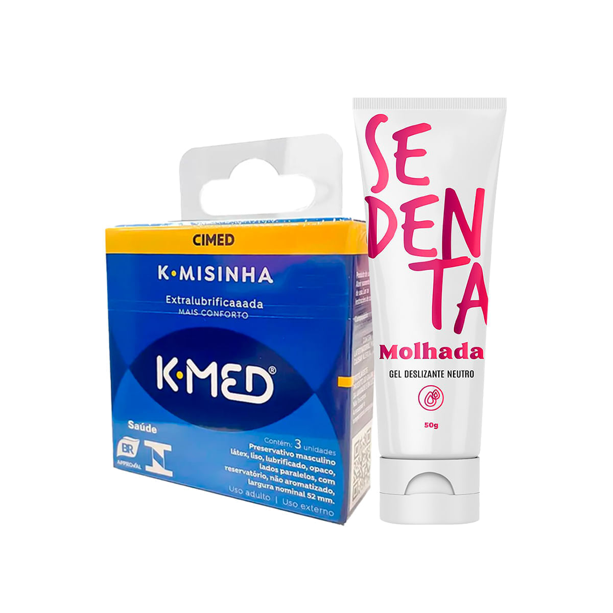 Duplinha com K-Misinha Preservativo Tradicional e Sedenta Molhada Gel Deslizante Neutro