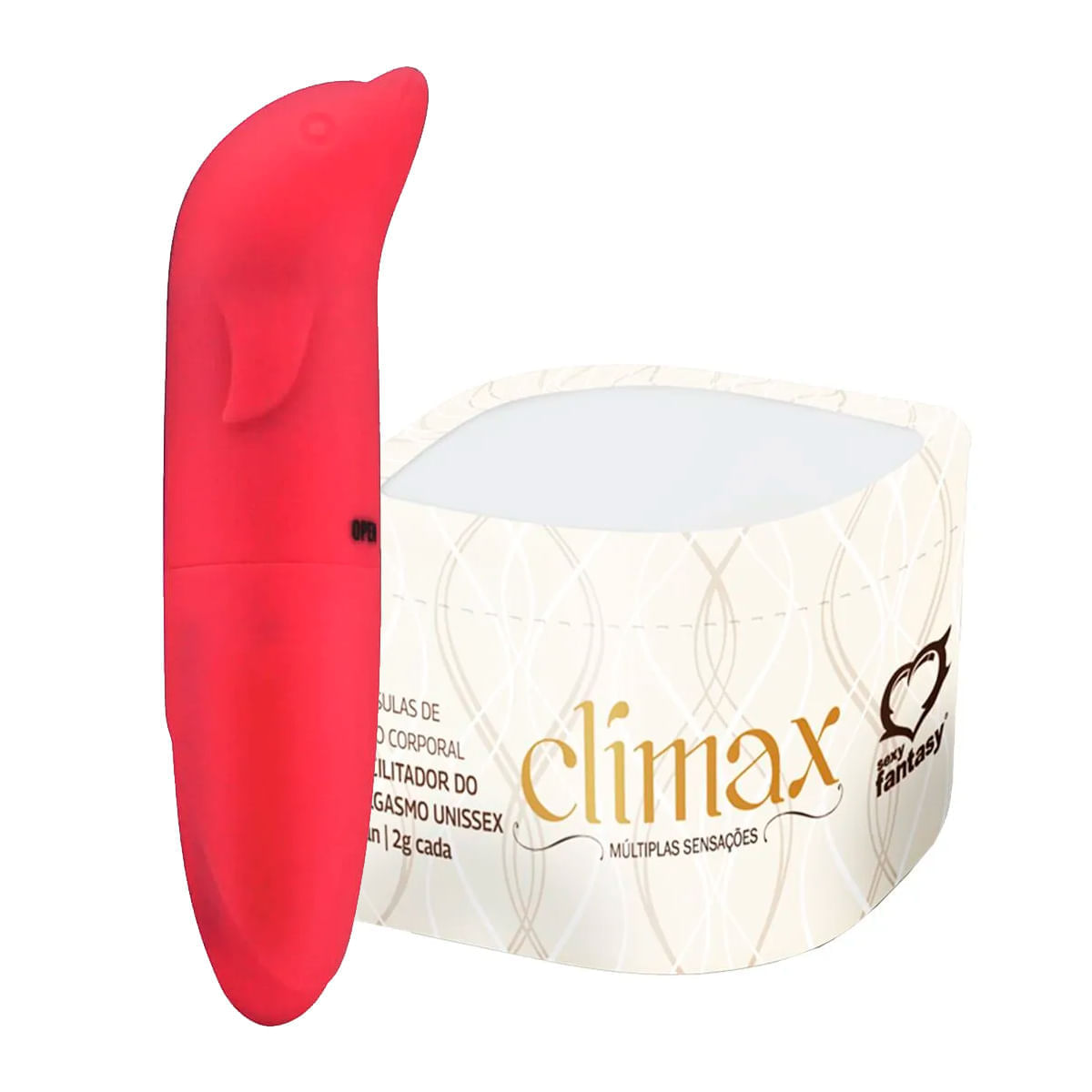 Duplinha com Climax Cápsula Facilitador de Orgasmo e Vibrador Ponto G Aveludado com Formato Golfinho