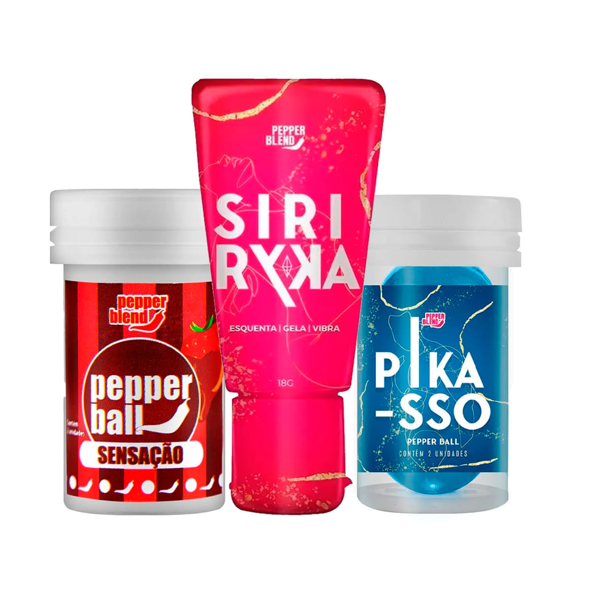 Kit com Pepper Ball Sedenta Molhada Pepper Ball Bolinha Explosiva e Siri Ryka Gel Comestível