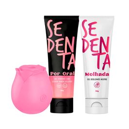 Kit com Sedenta Por Oral Rosa Estimuladora de Clitóris e Sedenta Molhada Gel Deslizante