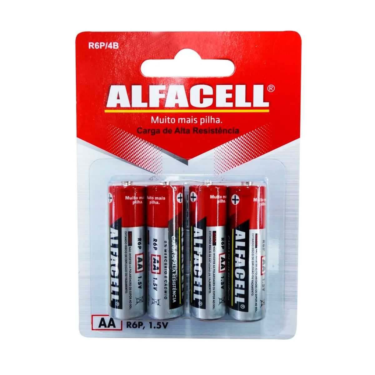Pilha Comum PQ AA 1.5V Cartela com 4 Unidades Alfacell
