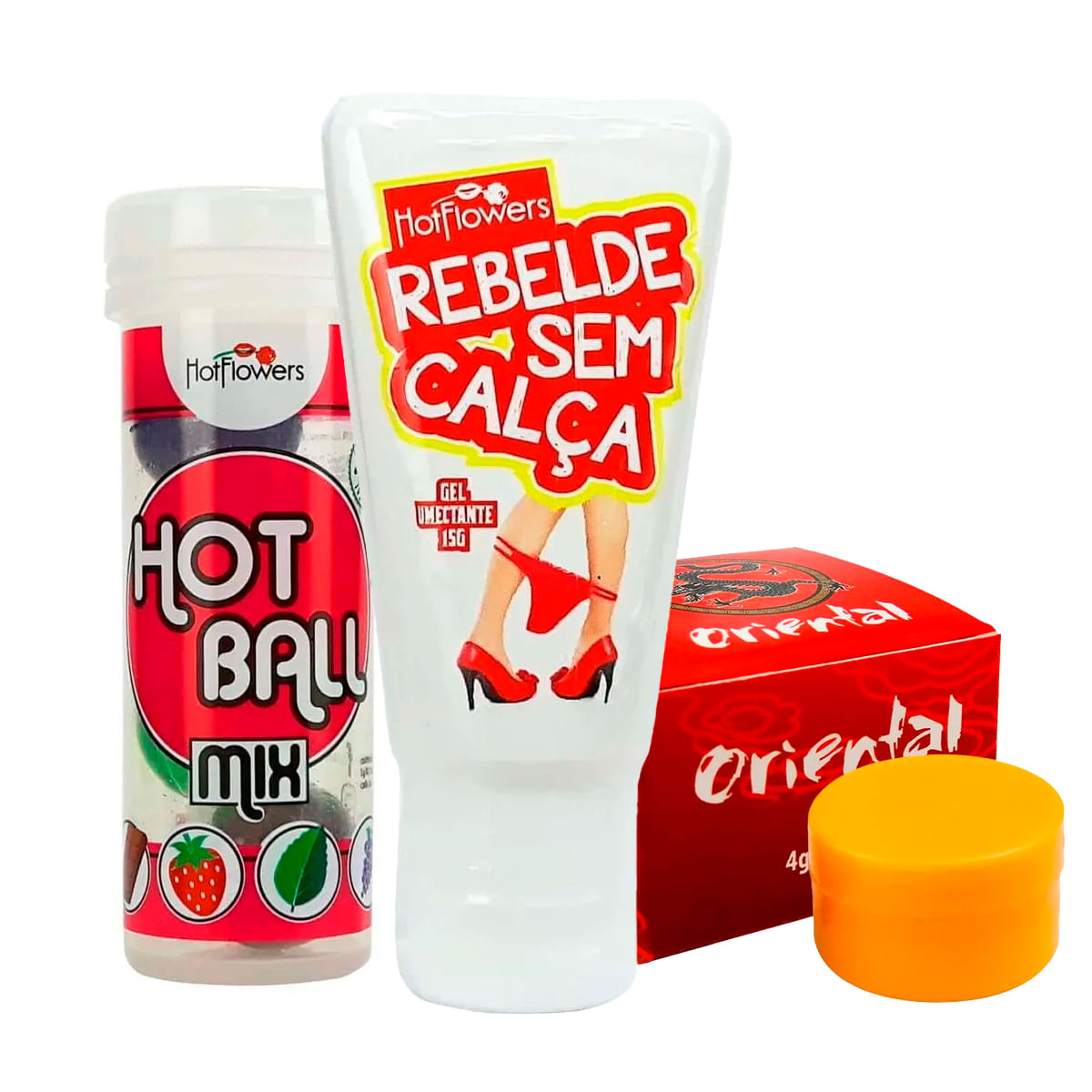 Kit com Rebelde Sem Calça Dessensibilizante Anal Hot Ball Plus Mix e Pomada Oriental