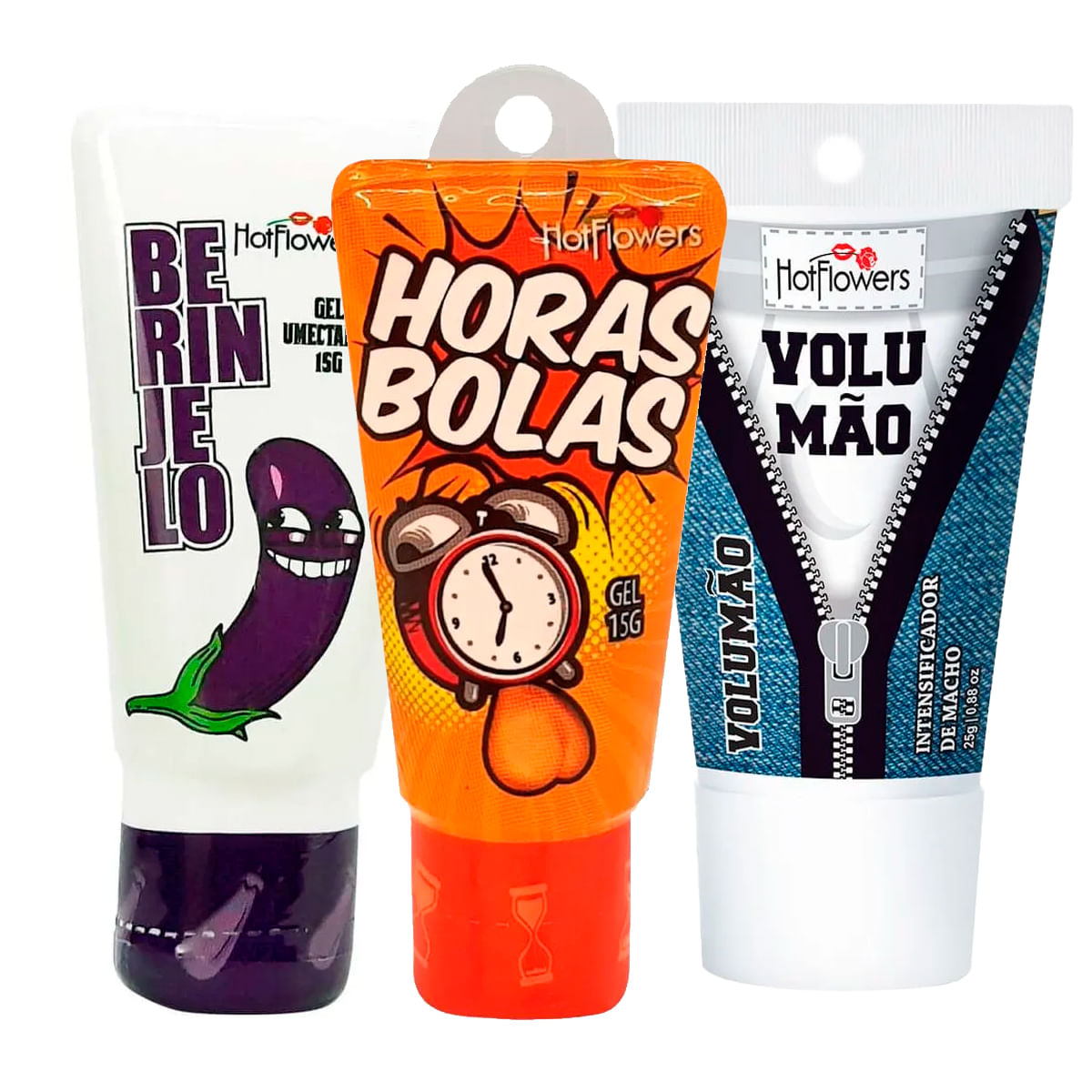 Kit com Horas Bolas Prolongador de Ereção Gel Excitante Berinjelo e Gel Excitante Volumão