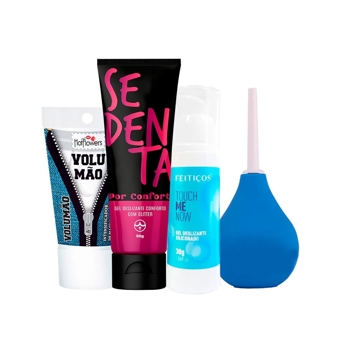 Kit com Gel Excitante Masculino Volumão  Sedenta Por Conforto Ducha Higiênica e Touch Me Now