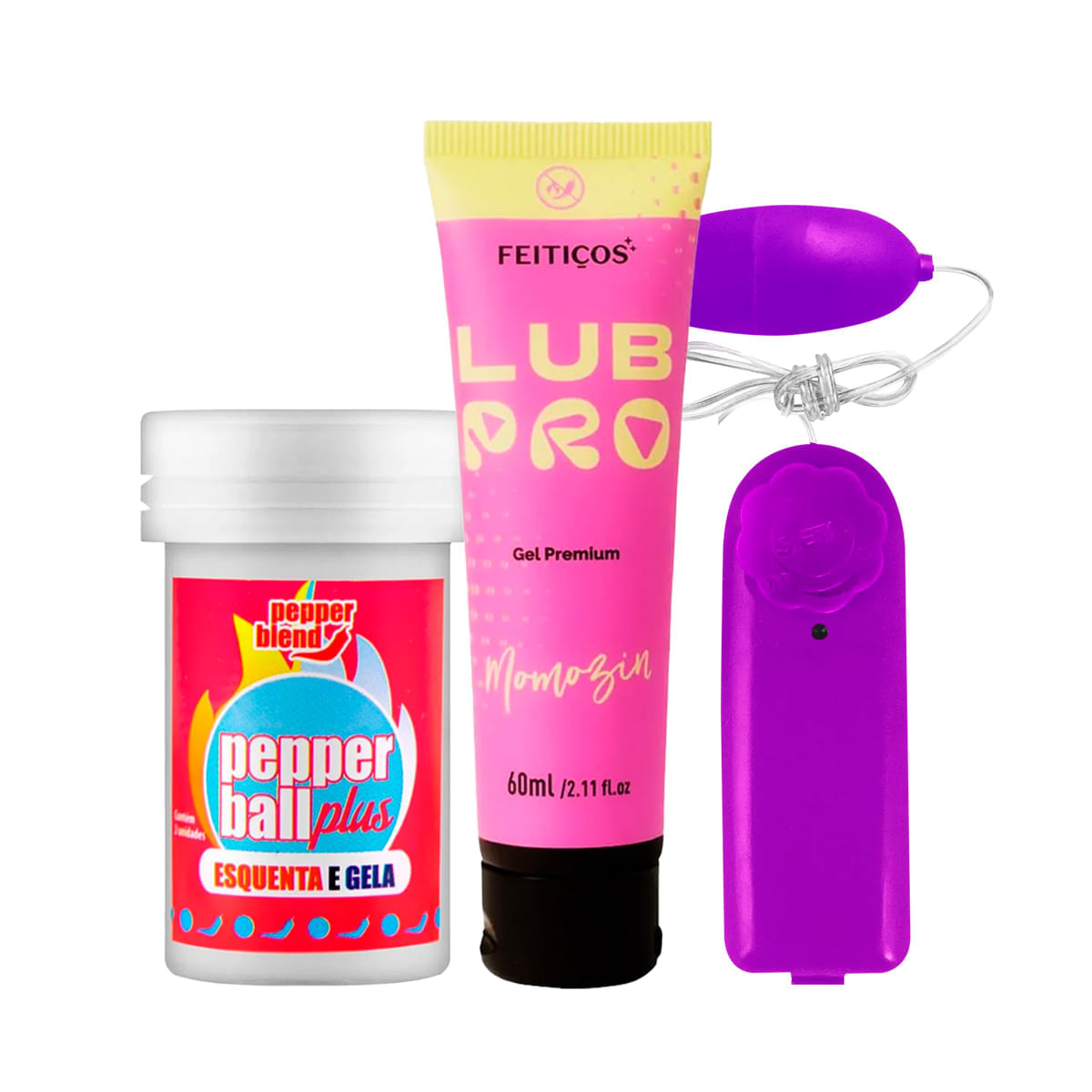 Kit com Pepper Ball Plus Explosiva LubPro Momozin Lubrificante e Vibro Ó Bullet Cápsula Vibratória