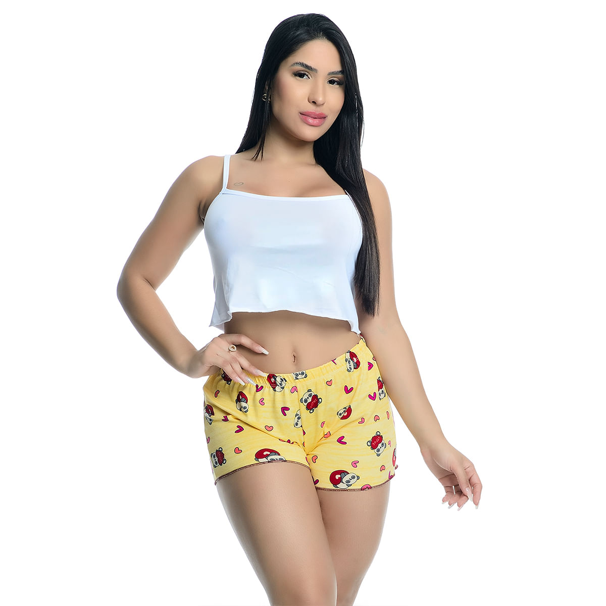 Pijama Shorts e Cropped Estampado Hot Love
