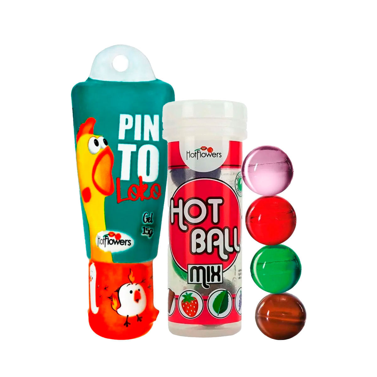 Duplinha com Pinto Loko Gel Estimulante Masculino e Hot Ball Plus Mix
