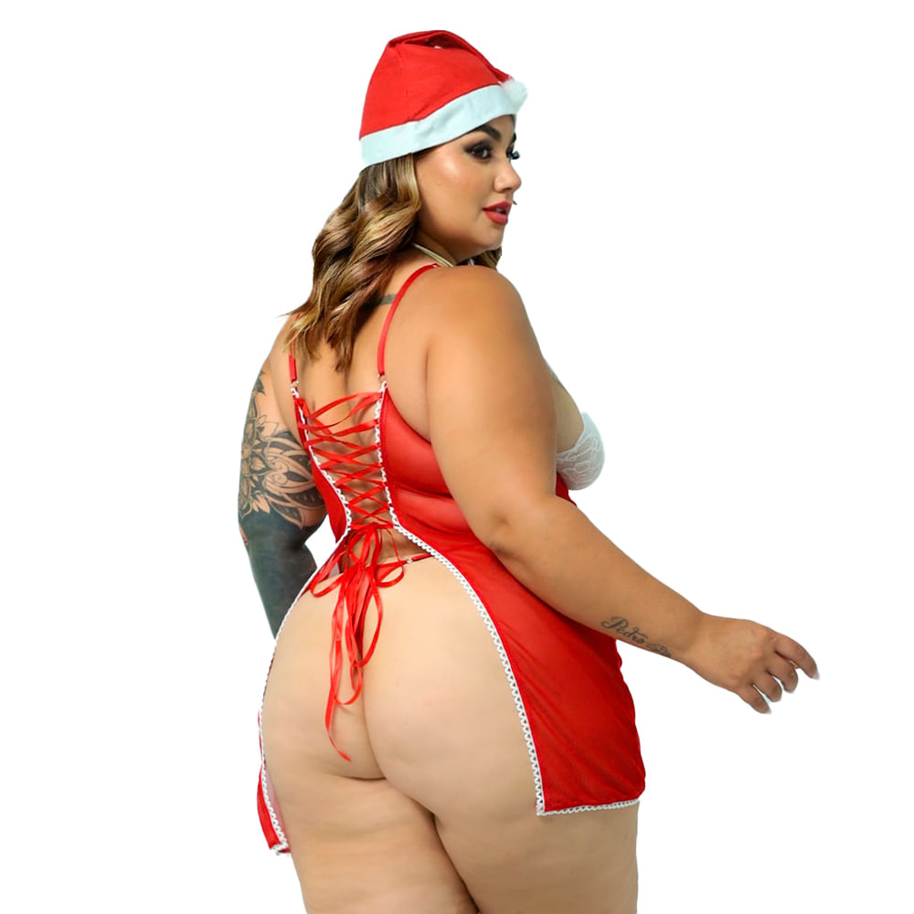 Fantasia Mamãe Noel Lacradora Plus Size com Gorro Hot Love