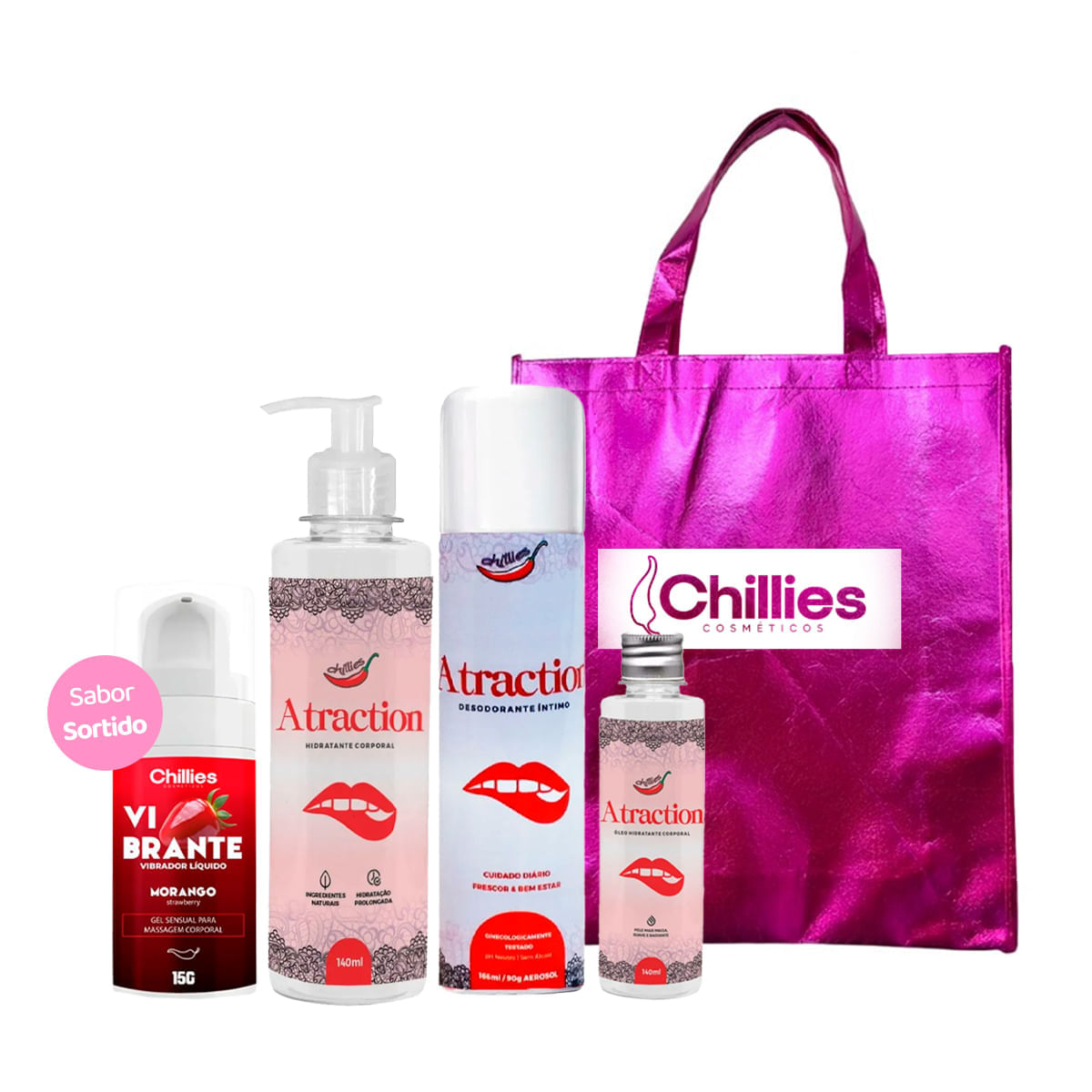 Kit com 4 Itens Óleo Hidratante Desorante Íntimo Atraction e Vibrante Sortido Chillies